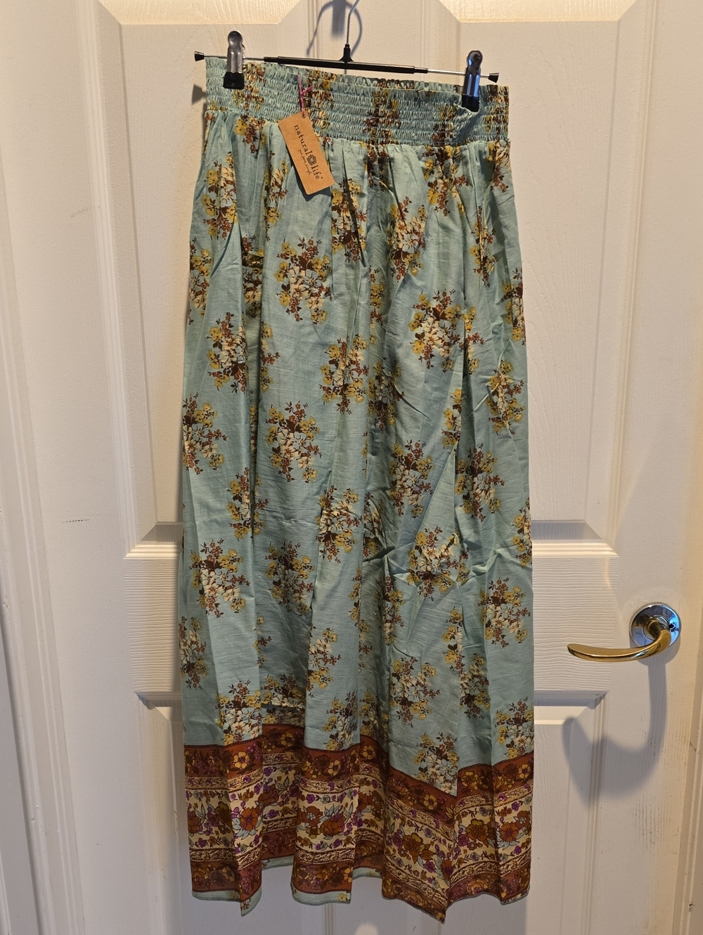 NATURAL LIFE Sage Green Floral Border Maxi Skirt M